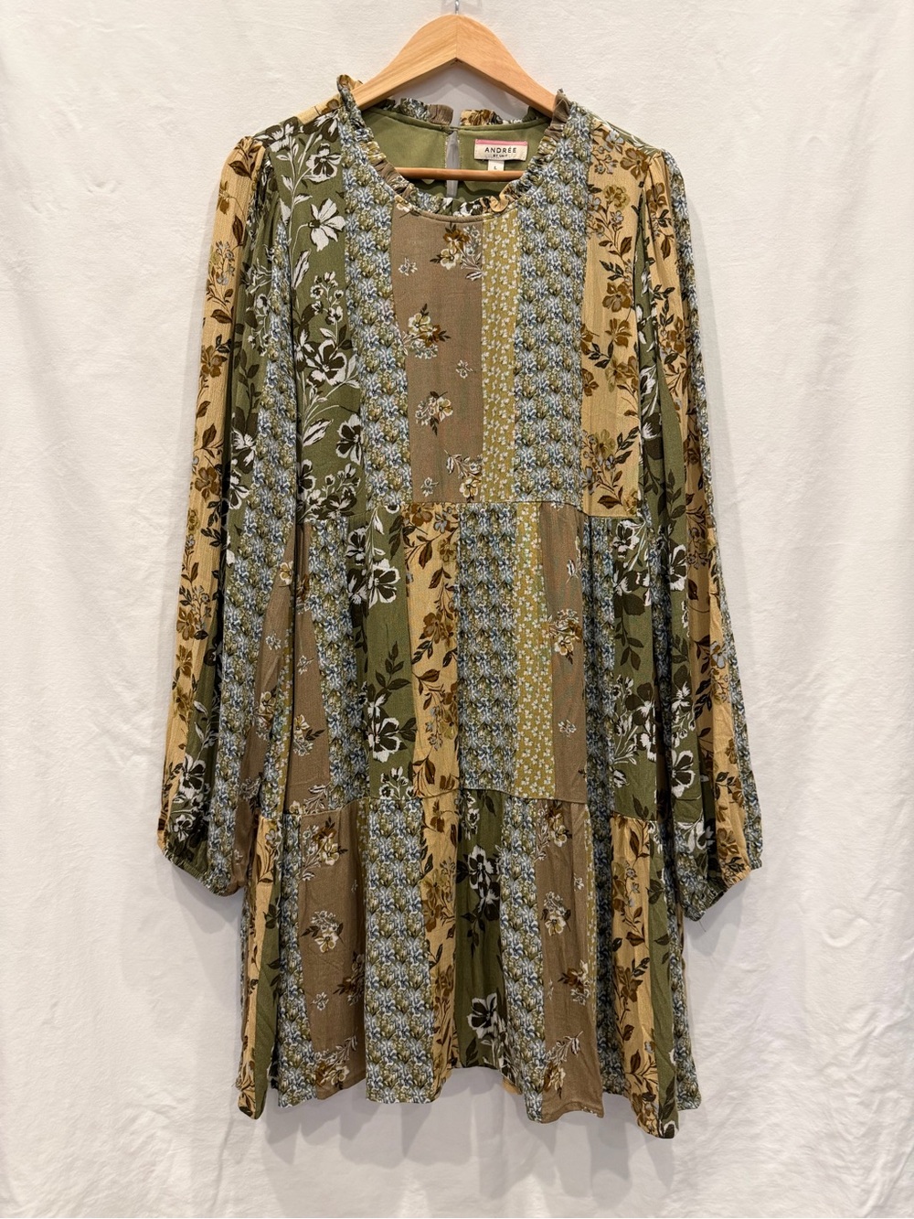 ANDREE BY UNIT Patchwork Long Sleeve Tiered Dress